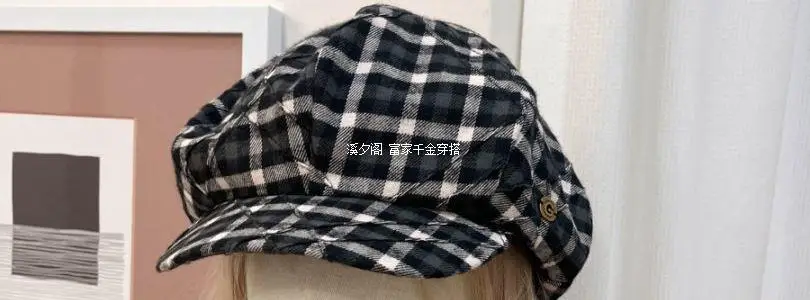 British Retro Plaid Octagonal Hat for Women — feature 30
