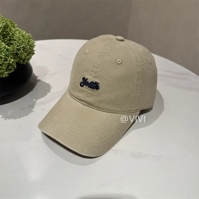 Beige Embroidered Baseball Cap for Men Women