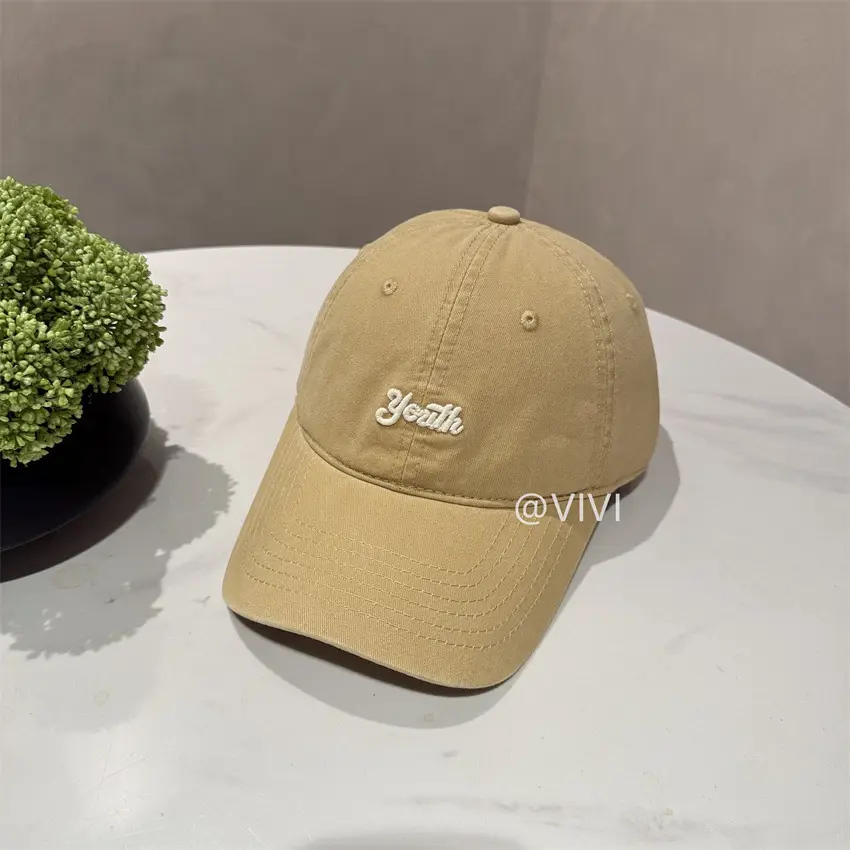 Beige Embroidered Baseball Cap for Men Women