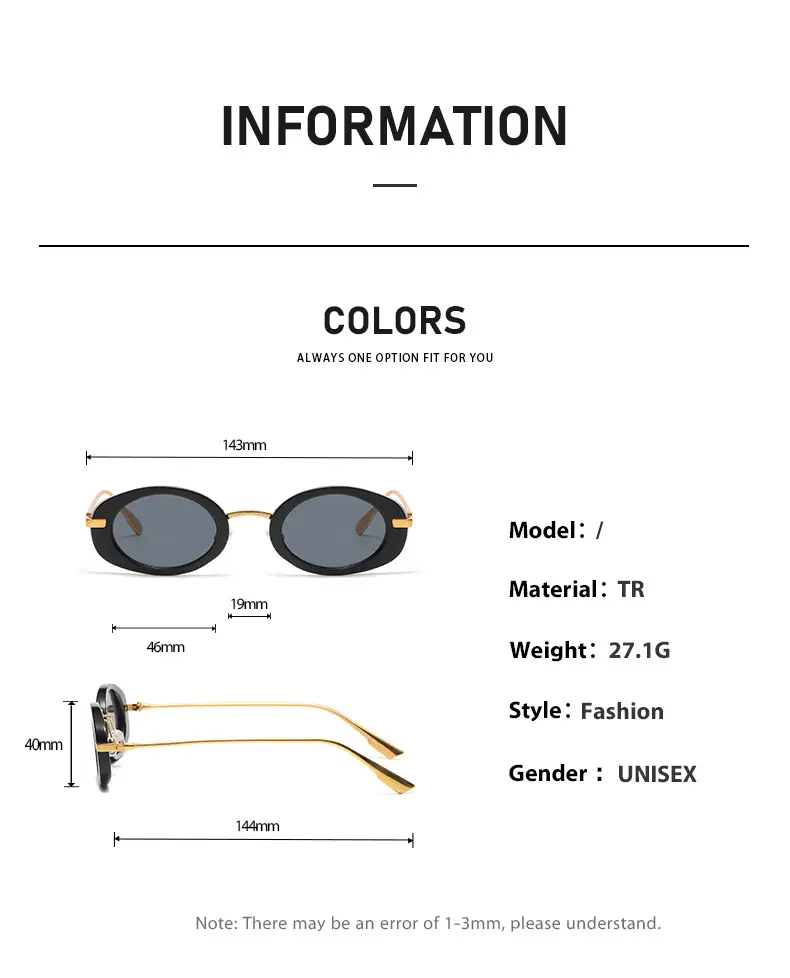 European American Cross-Border Sunglasses Gold Frame Black Oval — feature 6
