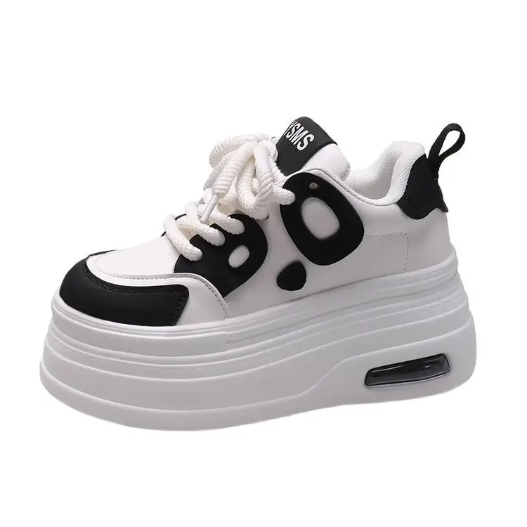 Black and White Panda Shoes for Women 2025 Autum New Style Small 8cm Platform Thick Sole Heightening White Shoes for Sports and Leisure - Image 7