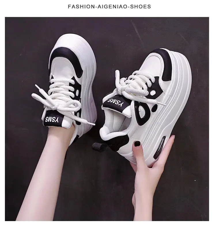 Black and White Panda Shoes for Women 2025 Autum New Style Small 8cm Platform Thick Sole Heightening White Shoes for Sports and Leisure — feature 11