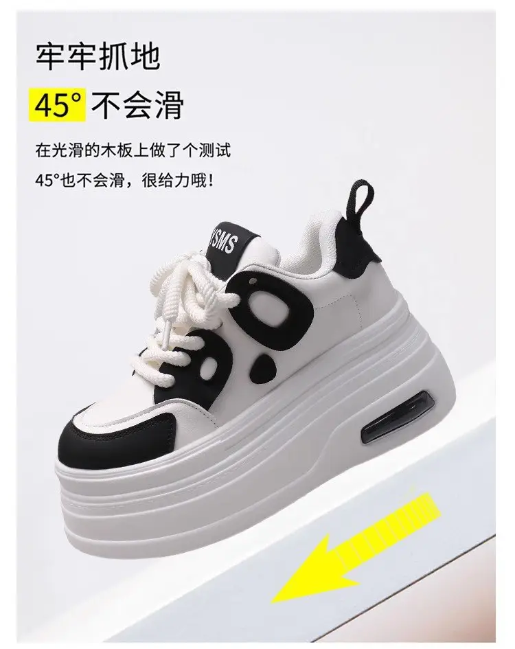 Black and White Panda Shoes for Women 2025 Autum New Style Small 8cm Platform Thick Sole Heightening White Shoes for Sports and Leisure — feature 5