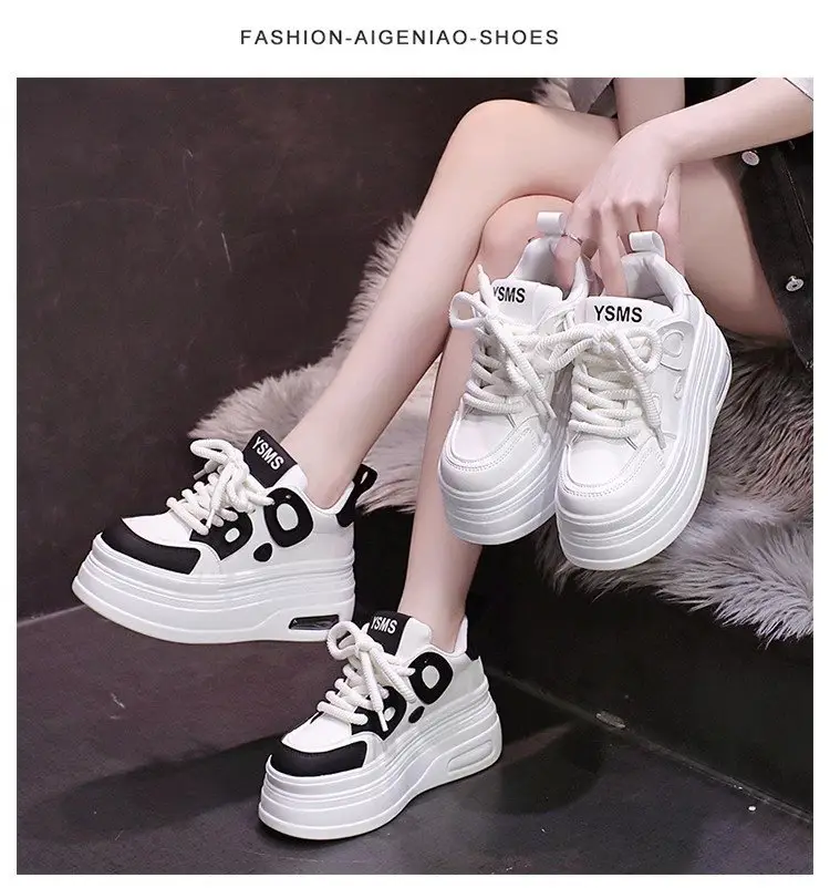 Black and White Panda Shoes for Women 2025 Autum New Style Small 8cm Platform Thick Sole Heightening White Shoes for Sports and Leisure — feature 9