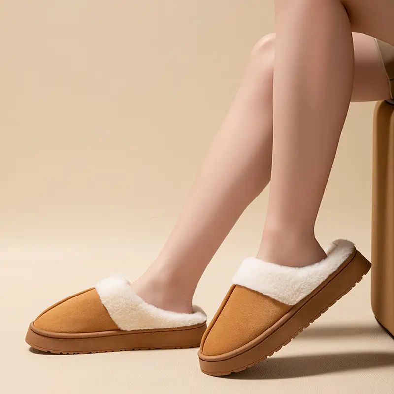 Women's Cotton Slippers for Autumn and Winter Indoor Home Use, Non-Slip Thick-Soled Couple Slippers with Plush Lining for Warmth and Comfort - Image 6