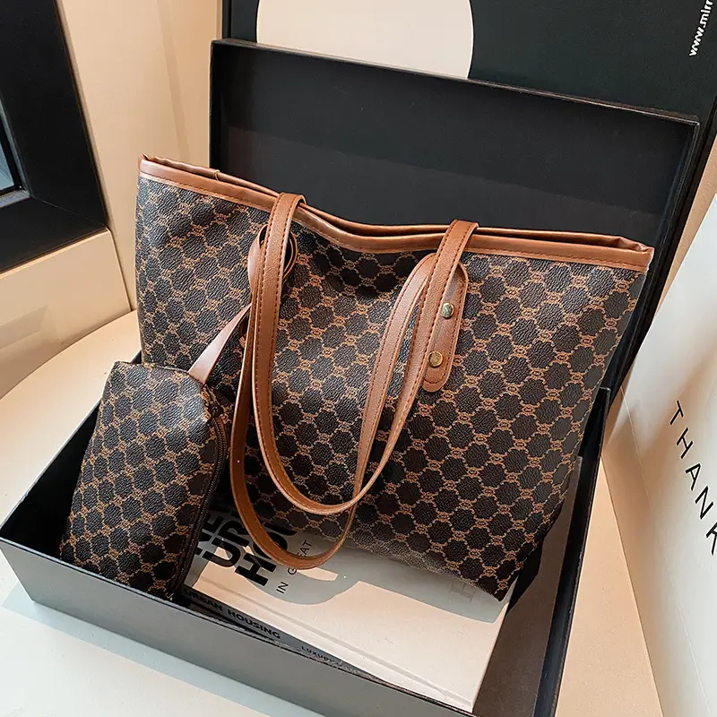 Trendy 2-Piece Women's Patterned Shoulder Bag & Zipper Pouch - Image 3