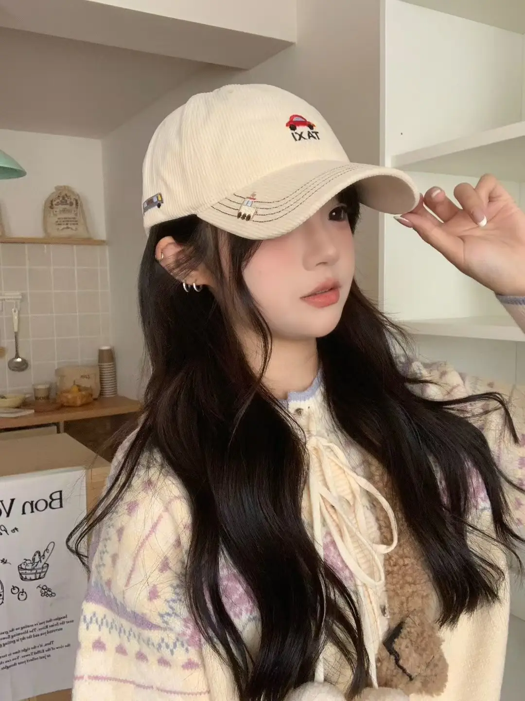 Tan Embroidered Baseball Cap with Cute Design — feature 5