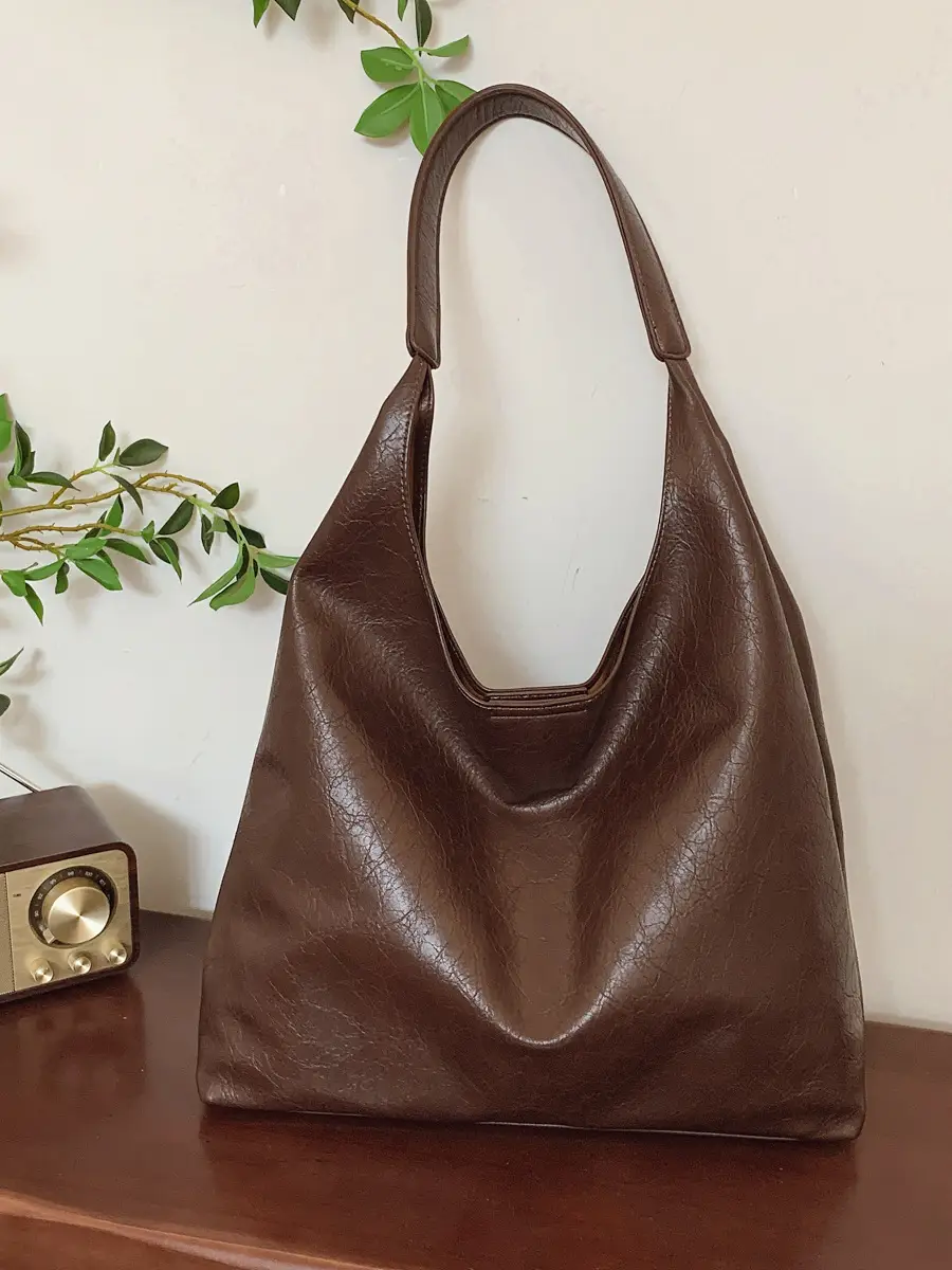 Brown Leather Tote Bag Large Capacity Women Commuter Shoulder Bag - Image 7