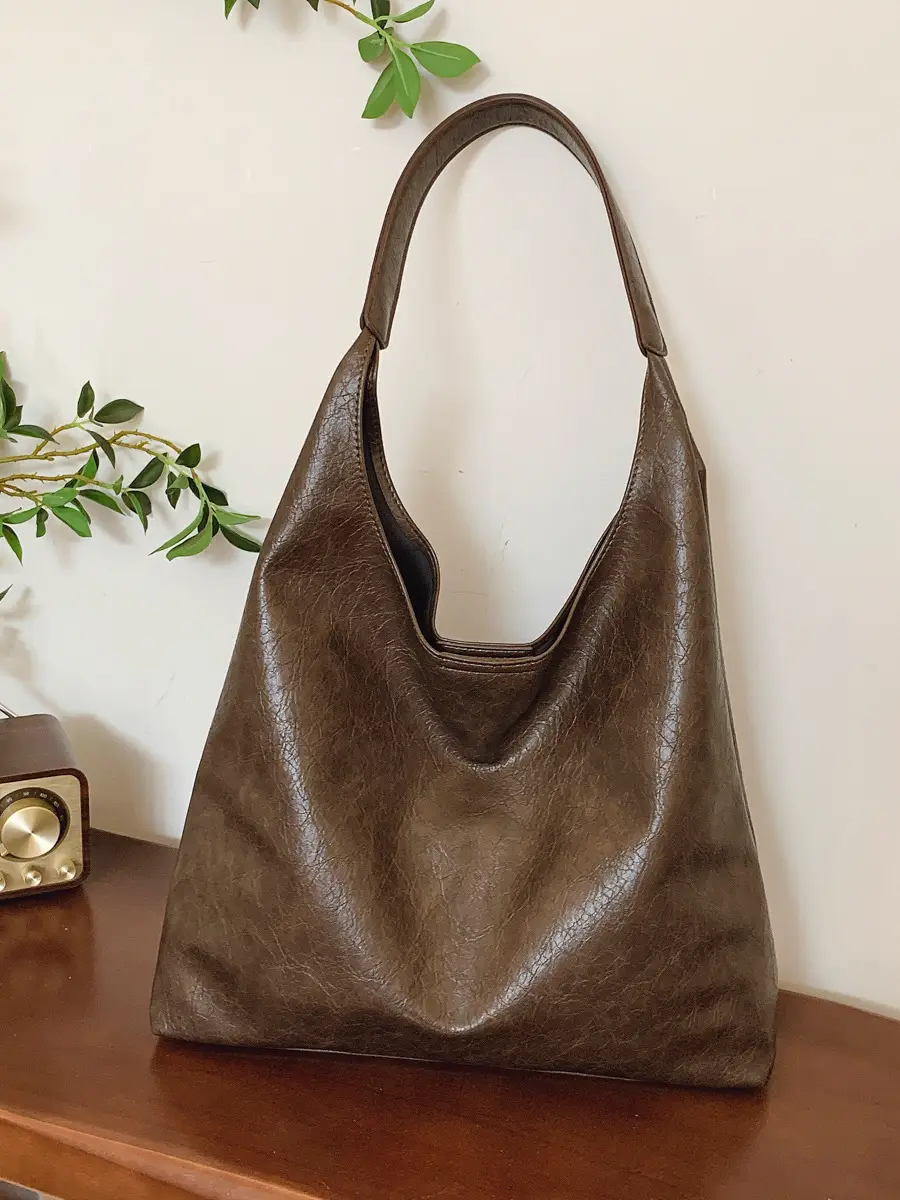 Brown Leather Tote Bag Large Capacity Women Commuter Shoulder Bag - Image 8