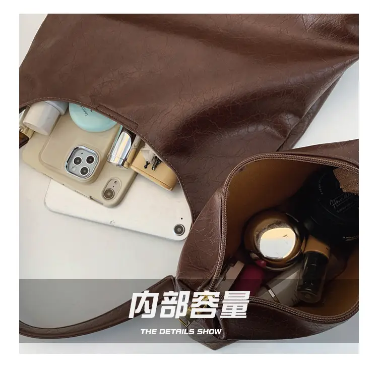 Brown Leather Tote Bag Large Capacity Women Commuter Shoulder Bag — feature 7