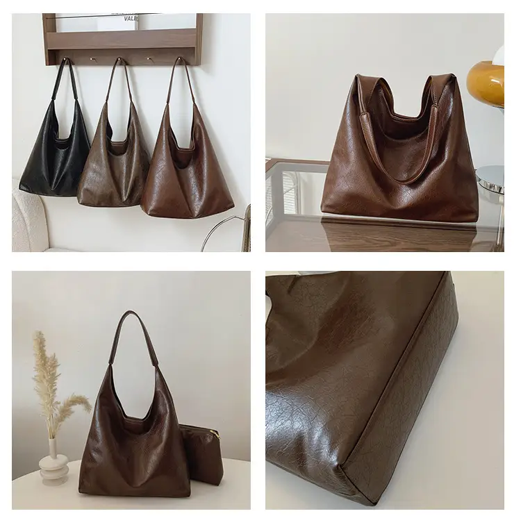 Brown Leather Tote Bag Large Capacity Women Commuter Shoulder Bag — feature 8