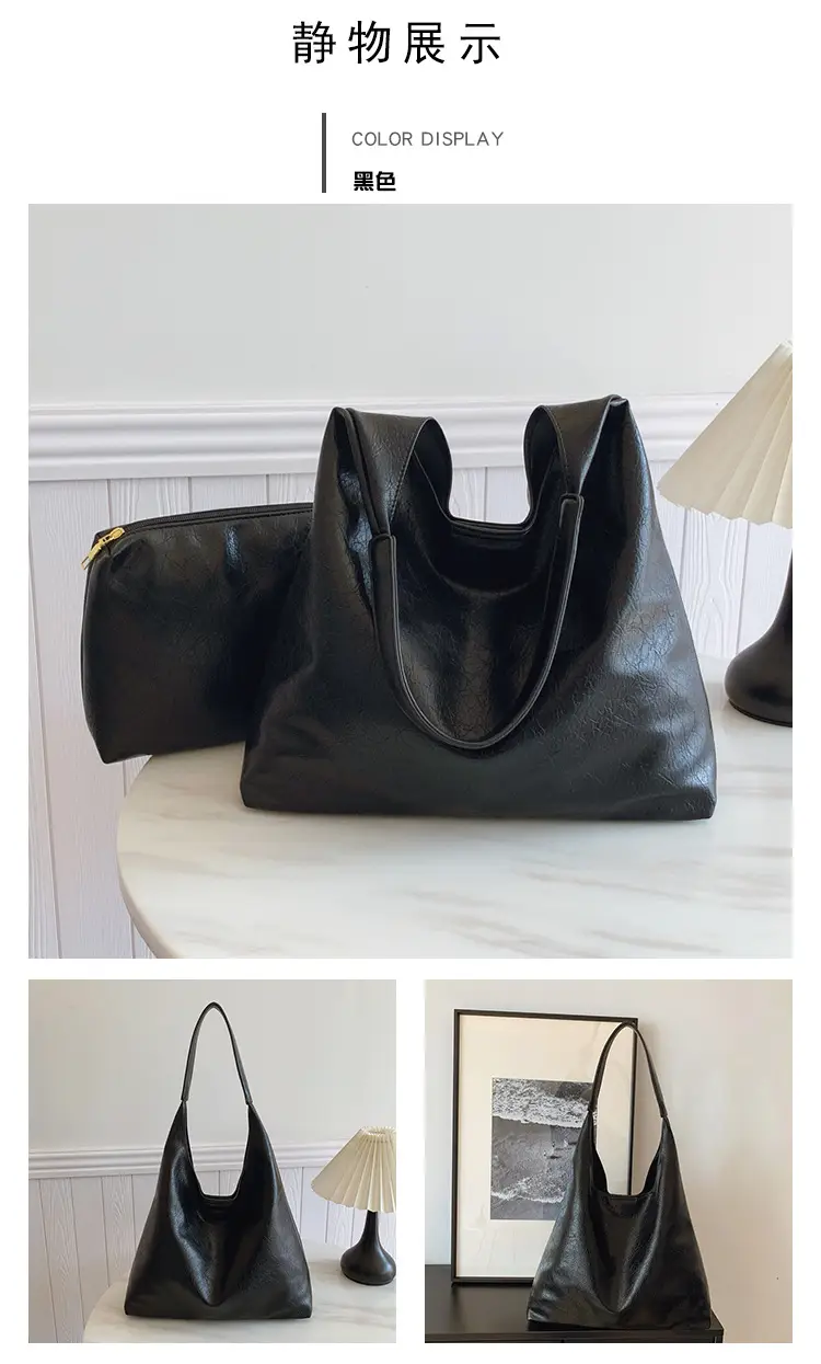 Brown Leather Tote Bag Large Capacity Women Commuter Shoulder Bag — feature 9