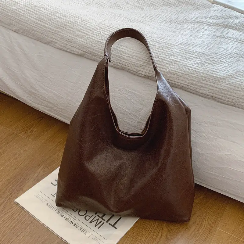 Brown Leather Tote Bag Large Capacity Women Commuter Shoulder Bag - Image 2