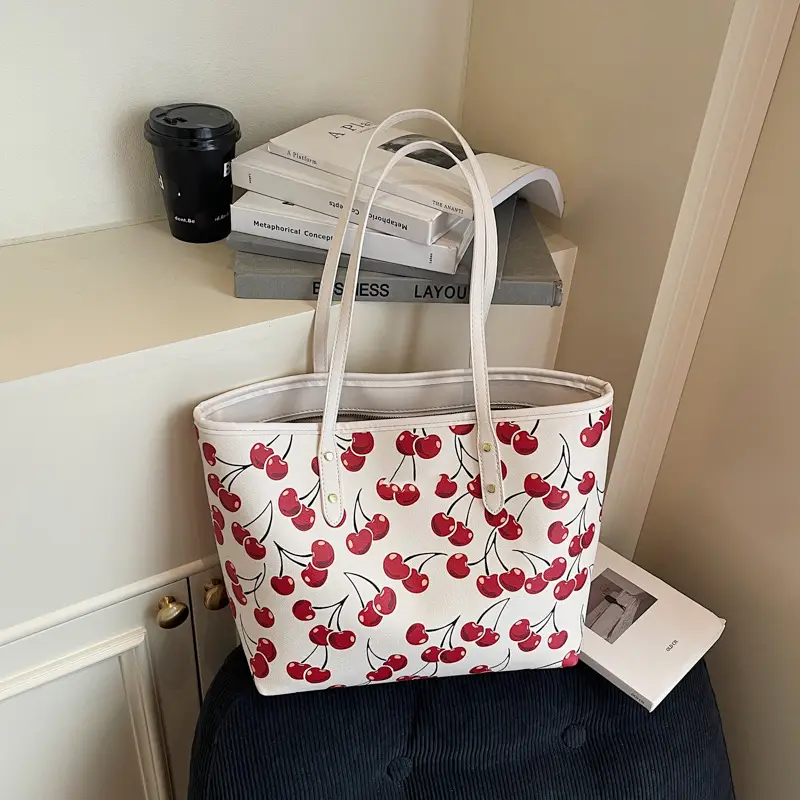 2025 Cherry Print Shoulder Crossbody Tote Bag - Image 7