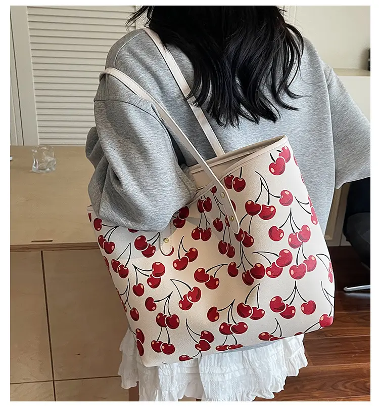 2025 Cherry Print Shoulder Crossbody Tote Bag — feature 1