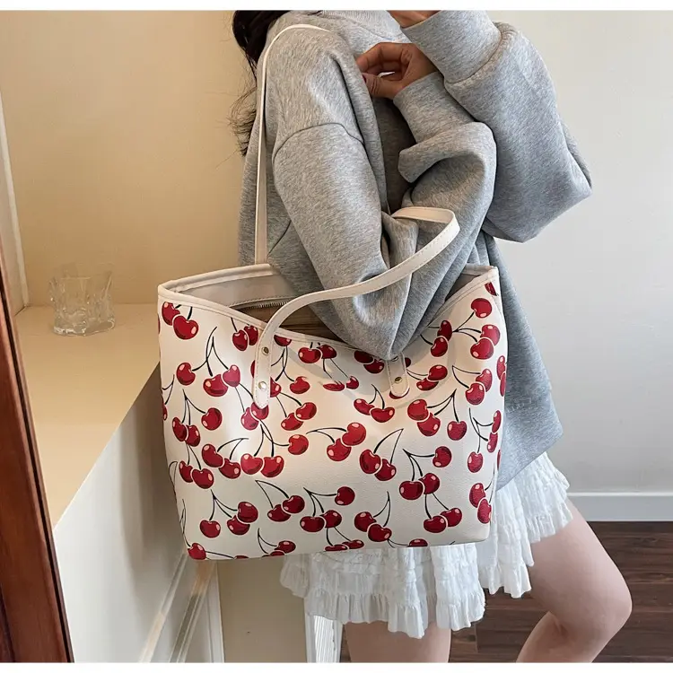 2025 Cherry Print Shoulder Crossbody Tote Bag — feature 18