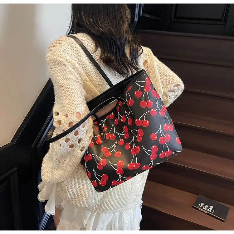2025 Cherry Print Shoulder Crossbody Tote Bag — feature 26