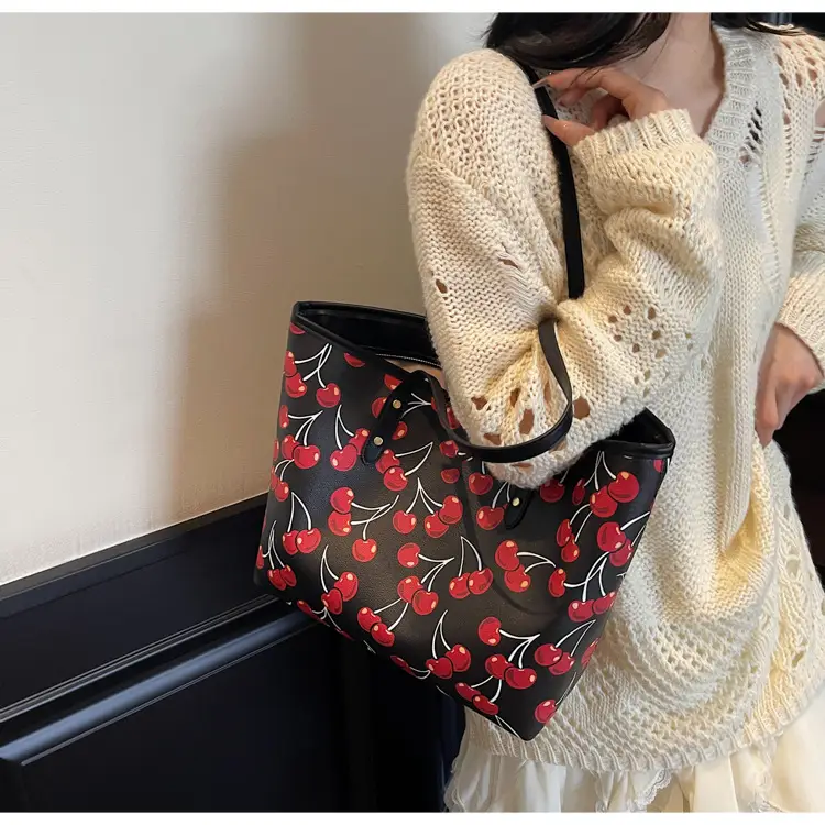 2025 Cherry Print Shoulder Crossbody Tote Bag — feature 30
