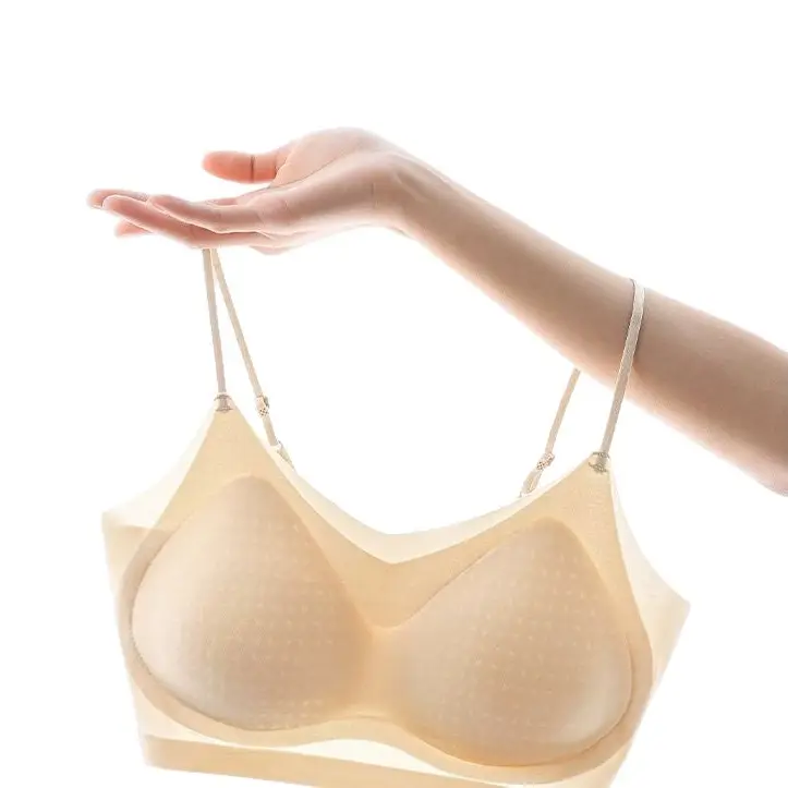 Summer Specializes in Cool-Feeling Small Ice Cups, Thin-Shouldered Ice Silk Zero-Degree Bras, Breathable Side-Closing, Wire-Free, Thin Intimates for Women