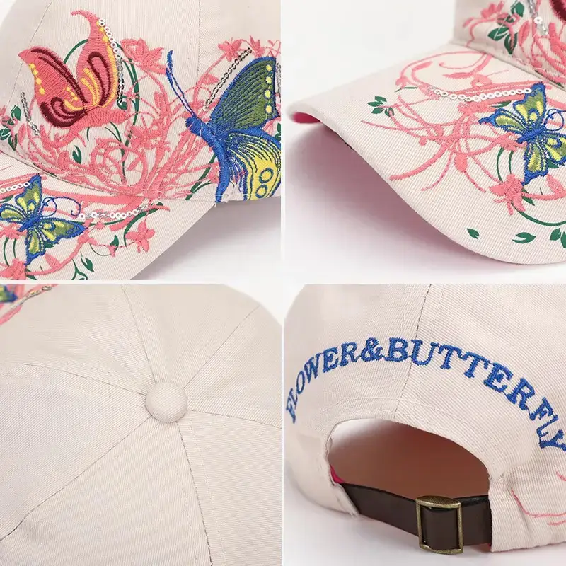 Women Butterfly Embroidered Pink Baseball Cap - Image 9