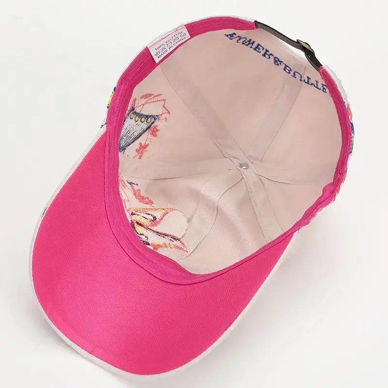 Women Butterfly Embroidered Pink Baseball Cap - Image 10