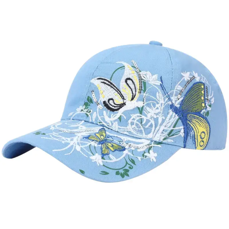 Women Butterfly Embroidered Pink Baseball Cap - Image 11