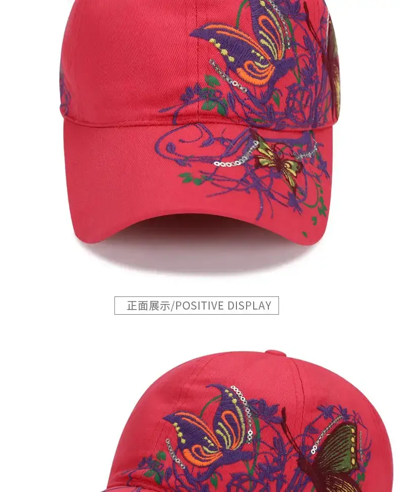 Women Butterfly Embroidered Pink Baseball Cap — feature 12