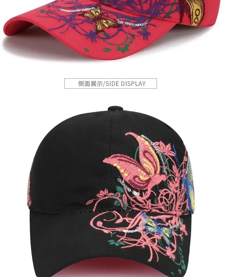 Women Butterfly Embroidered Pink Baseball Cap — feature 13