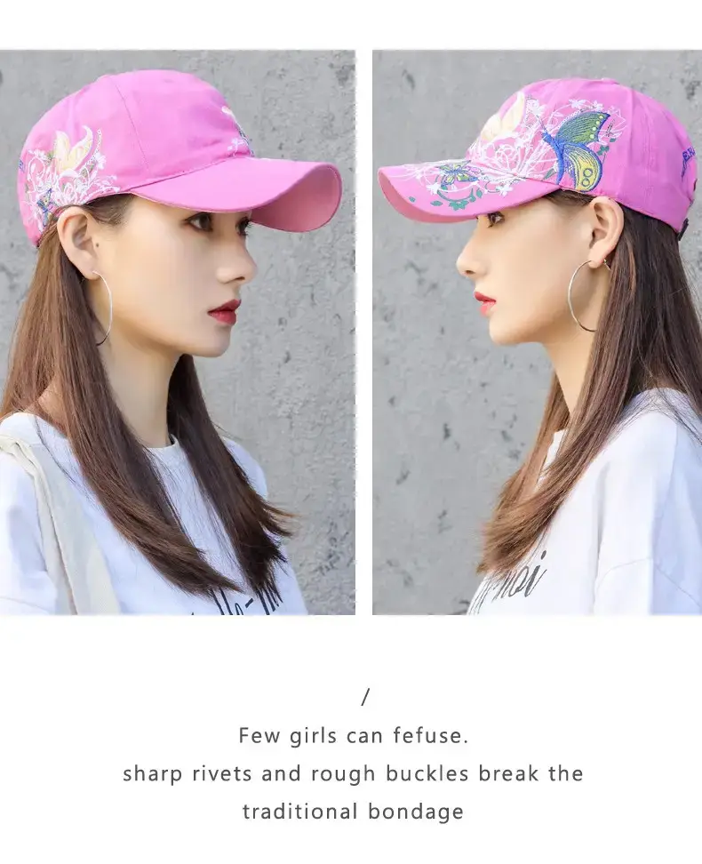 Women Butterfly Embroidered Pink Baseball Cap — feature 22