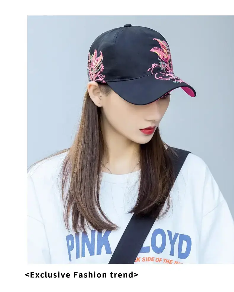 Women Butterfly Embroidered Pink Baseball Cap — feature 23