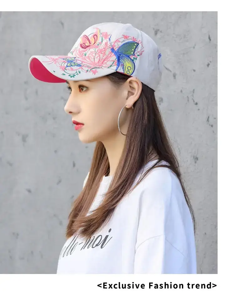 Women Butterfly Embroidered Pink Baseball Cap — feature 25