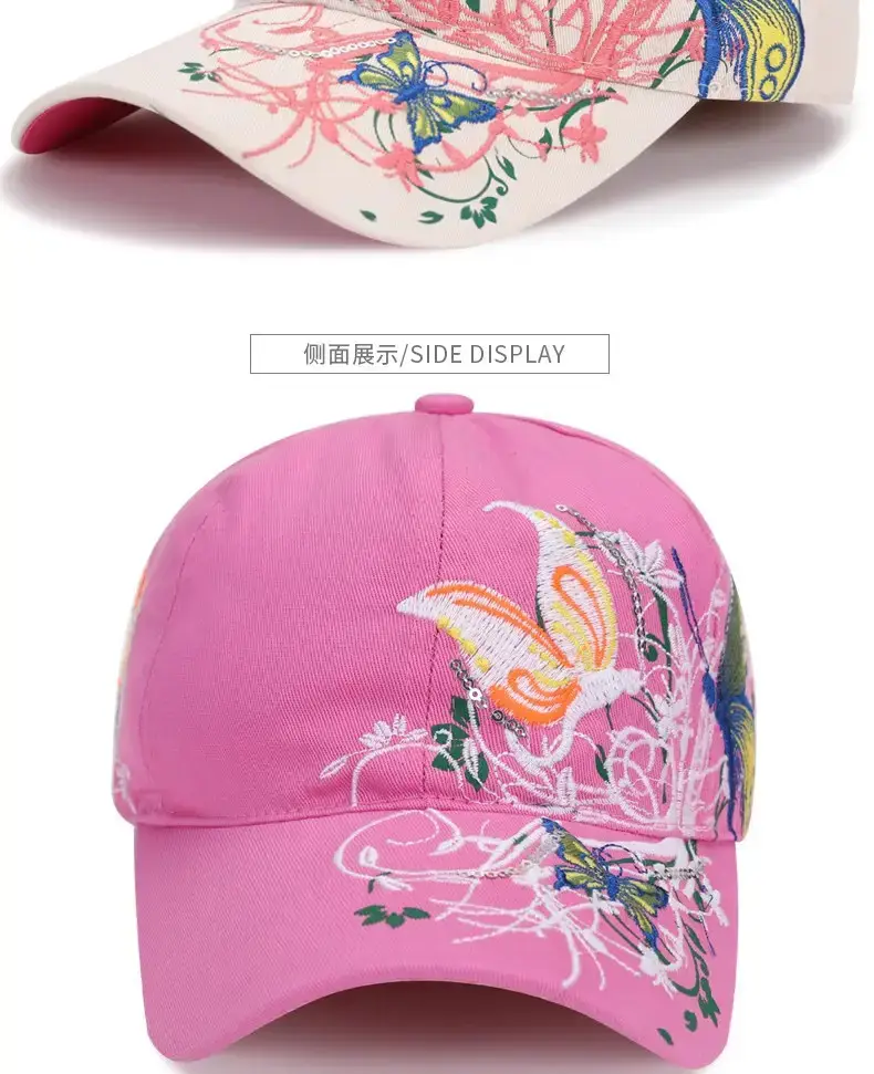 Women Butterfly Embroidered Pink Baseball Cap — feature 7