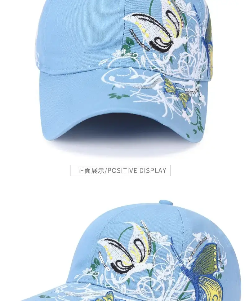Women Butterfly Embroidered Pink Baseball Cap — feature 9