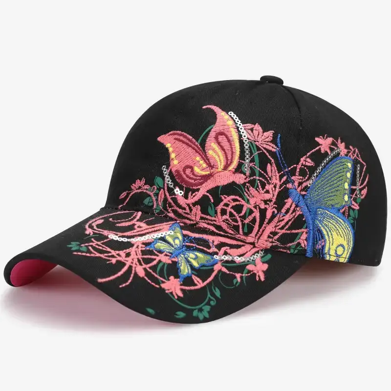 Women Butterfly Embroidered Pink Baseball Cap - Image 3
