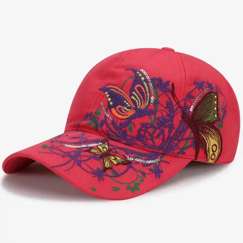 Women Butterfly Embroidered Pink Baseball Cap - Image 4
