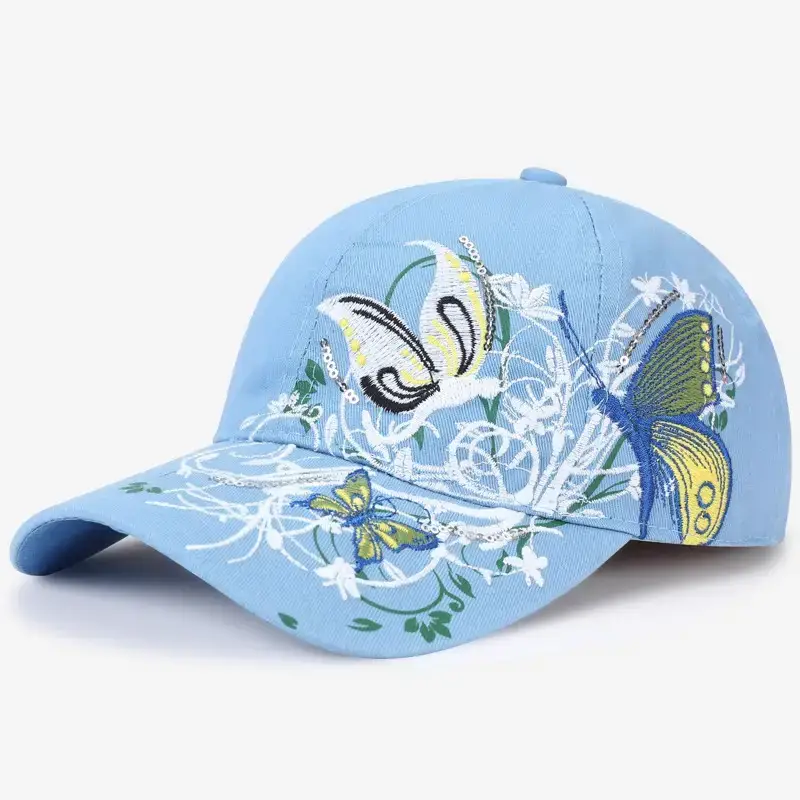 Women Butterfly Embroidered Pink Baseball Cap - Image 5