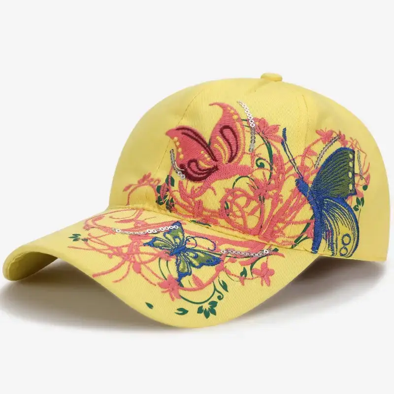 Women Butterfly Embroidered Pink Baseball Cap - Image 6