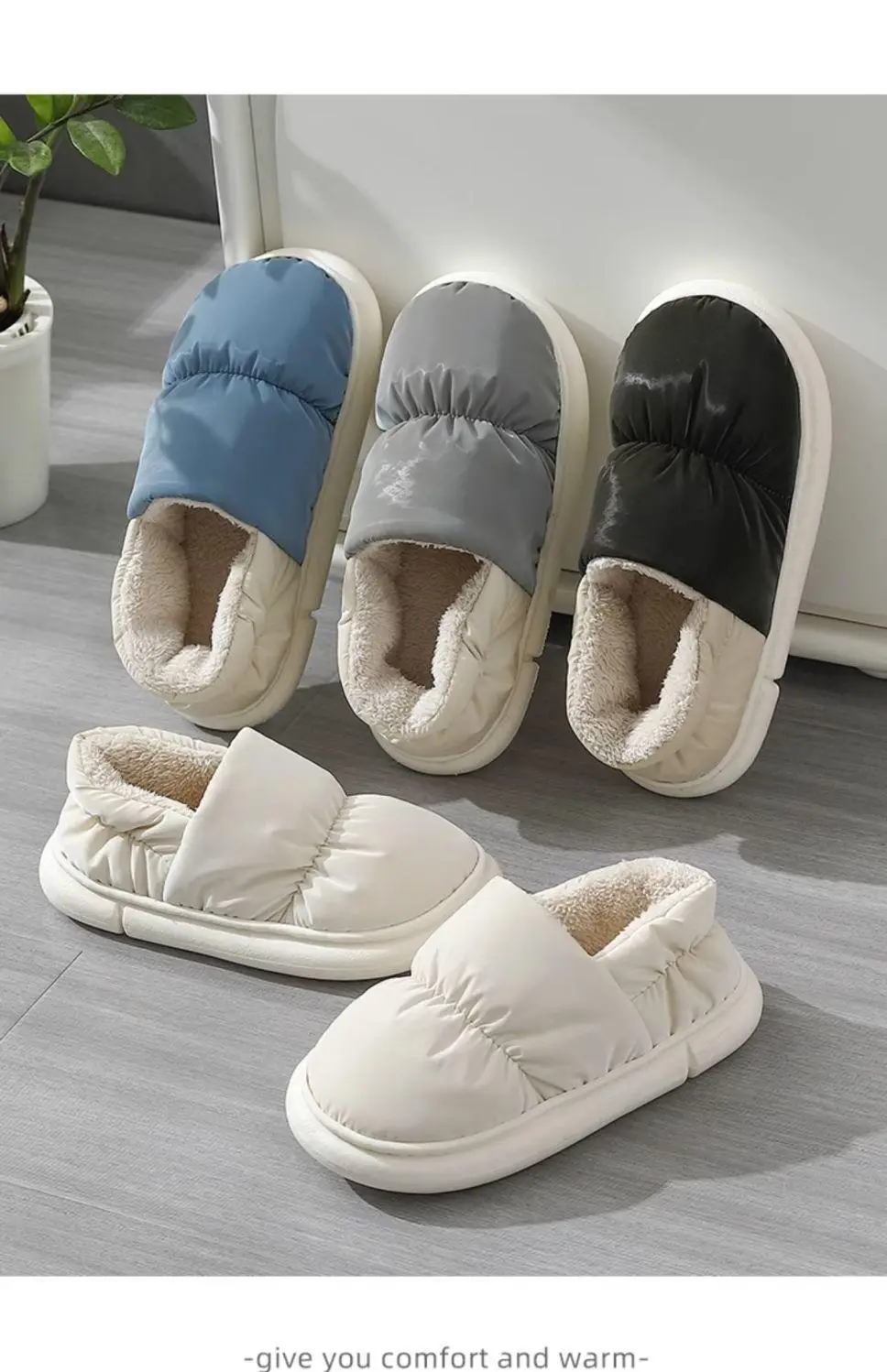Men's down Cotton Slippers, Men's Winter Bag Heels, Home Plus Velvet Warm Couple Waterproof Cotton Slippers for Women to Wear Outside — feature 14