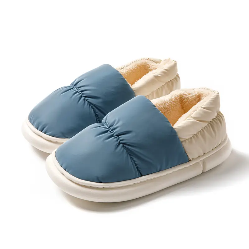 Men's down Cotton Slippers, Men's Winter Bag Heels, Home Plus Velvet Warm Couple Waterproof Cotton Slippers for Women to Wear Outside