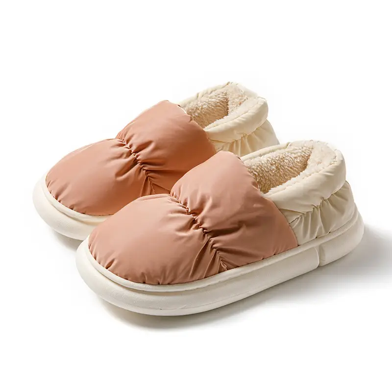 Men's down Cotton Slippers, Men's Winter Bag Heels, Home Plus Velvet Warm Couple Waterproof Cotton Slippers for Women to Wear Outside