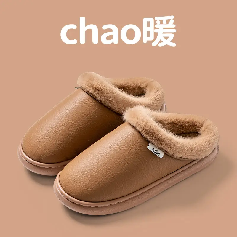 Pink Warm Cowhide Slippers for Men Women Winter - Image 8