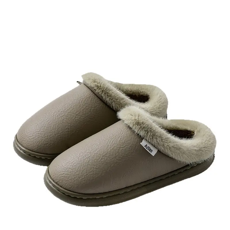 Pink Warm Cowhide Slippers for Men Women Winter - Image 10