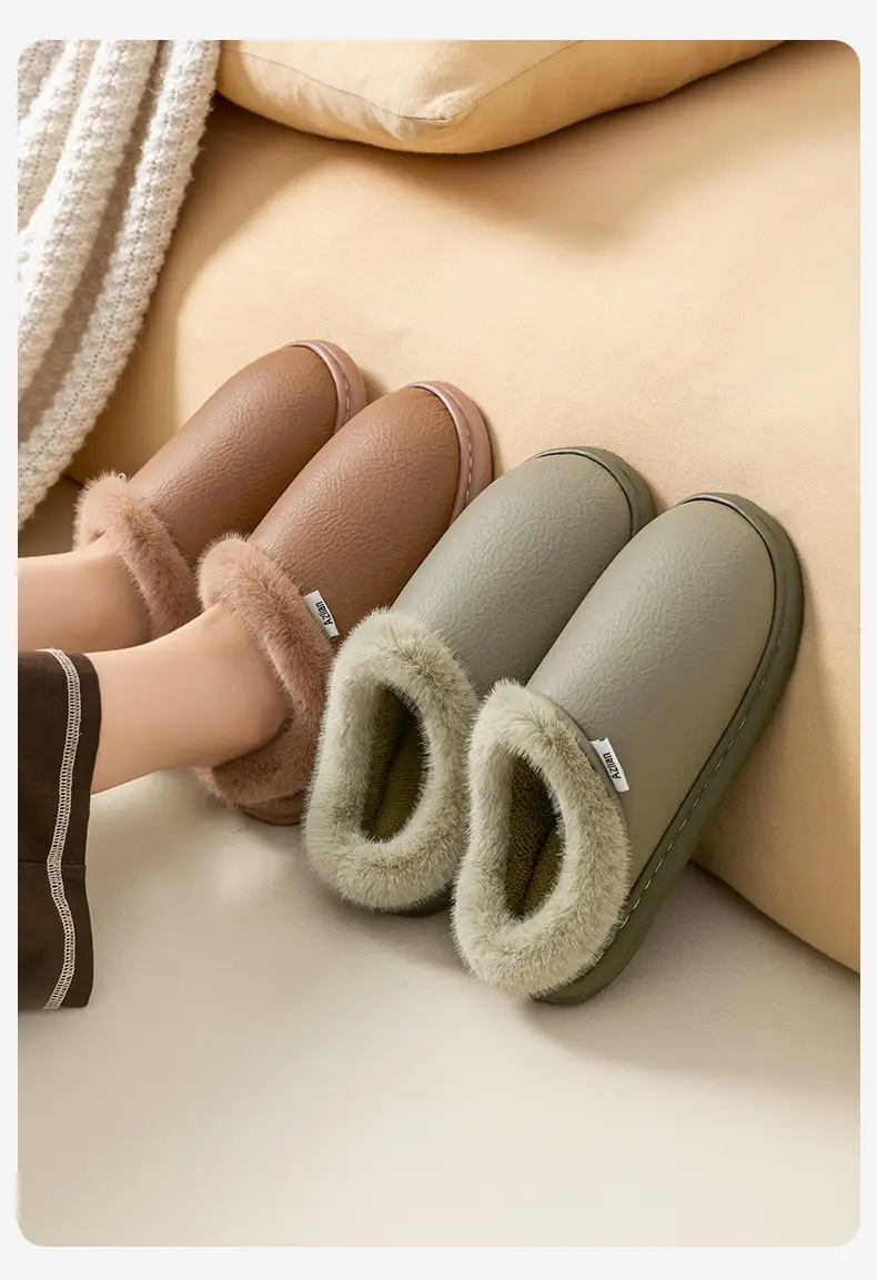 Pink Warm Cowhide Slippers for Men Women Winter — feature 16