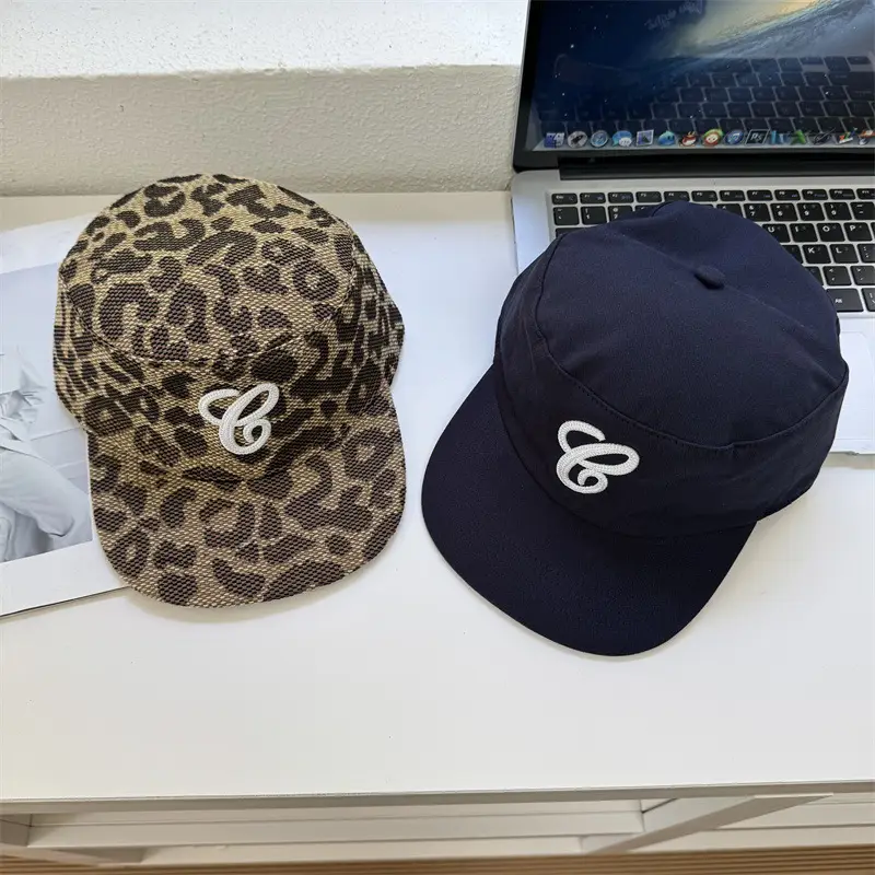 Vintage Embroidered Flat Cap with Leopard Print Design - Image 7