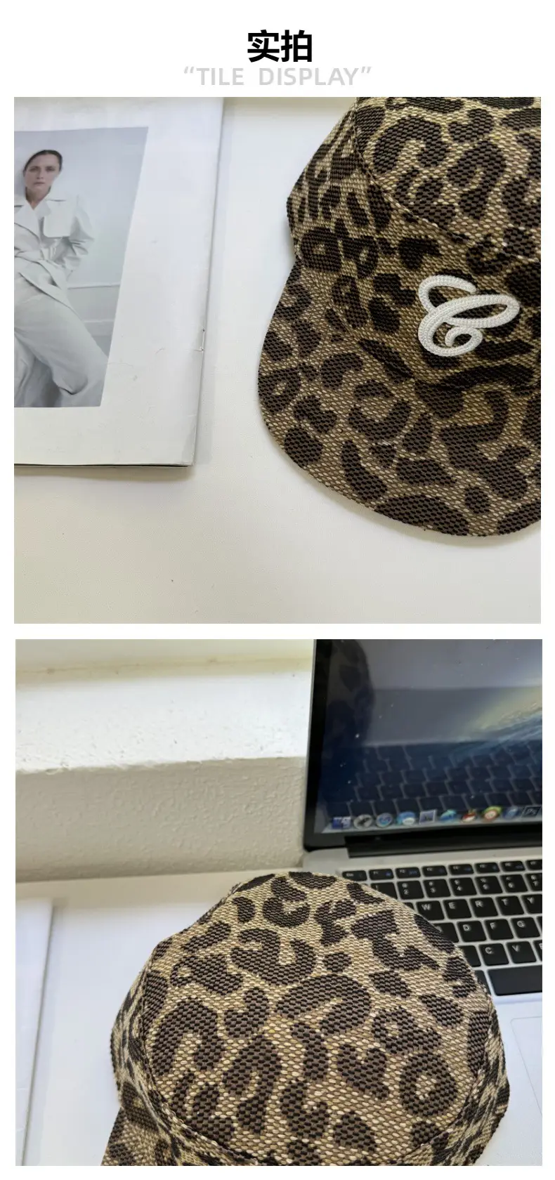 Vintage Embroidered Flat Cap with Leopard Print Design — feature 4