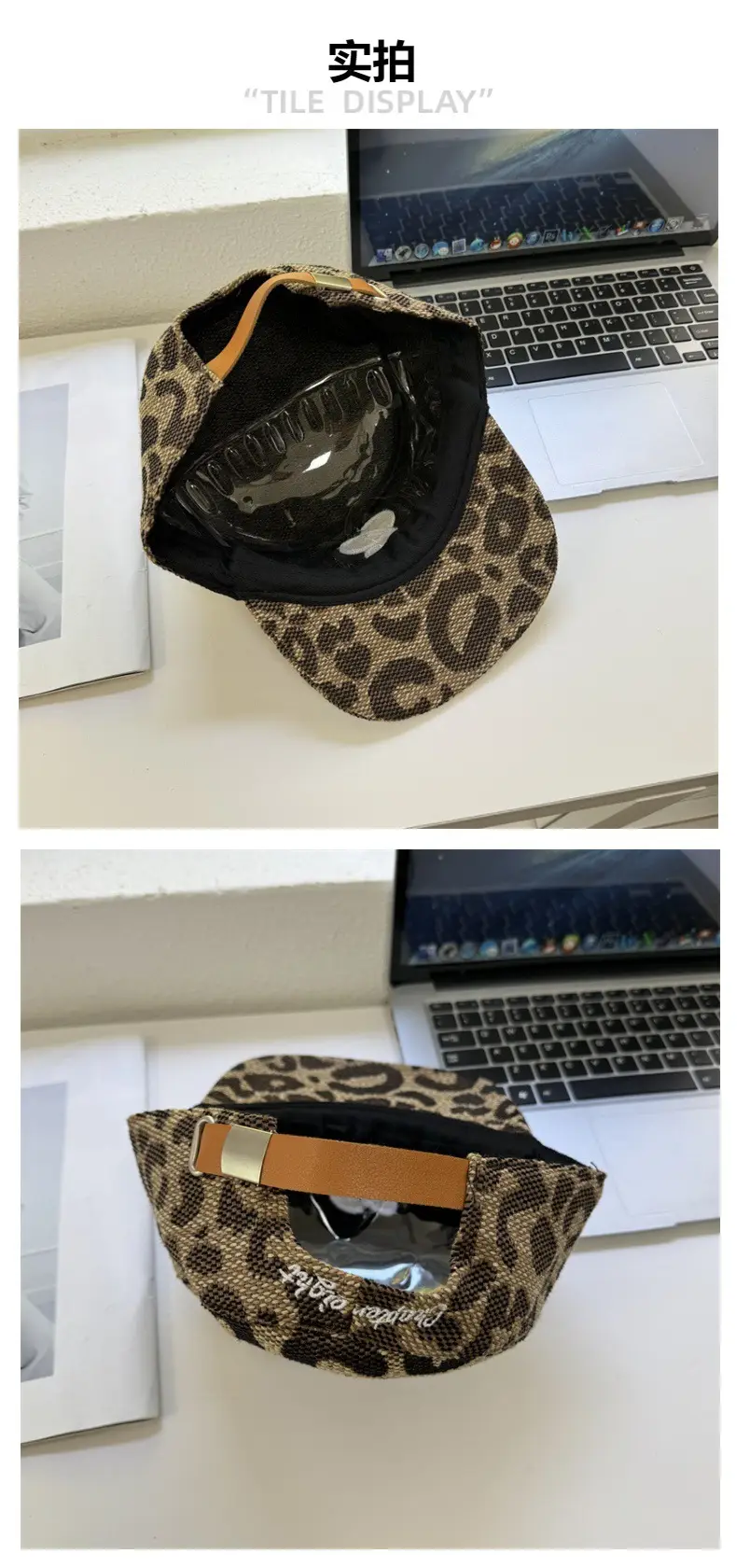 Vintage Embroidered Flat Cap with Leopard Print Design — feature 5