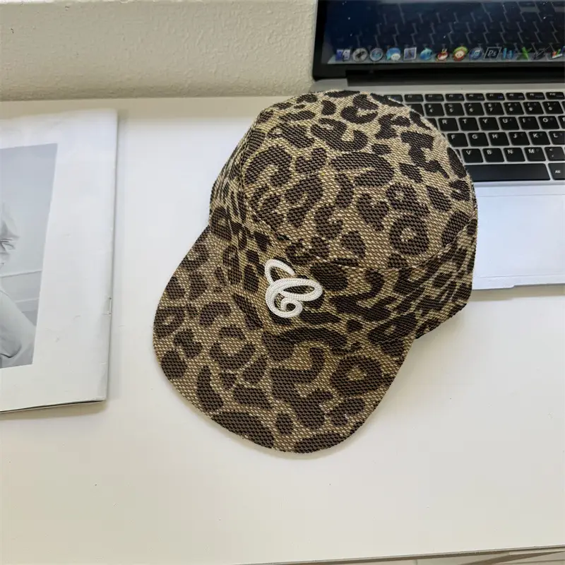 Vintage Embroidered Flat Cap with Leopard Print Design - Image 2