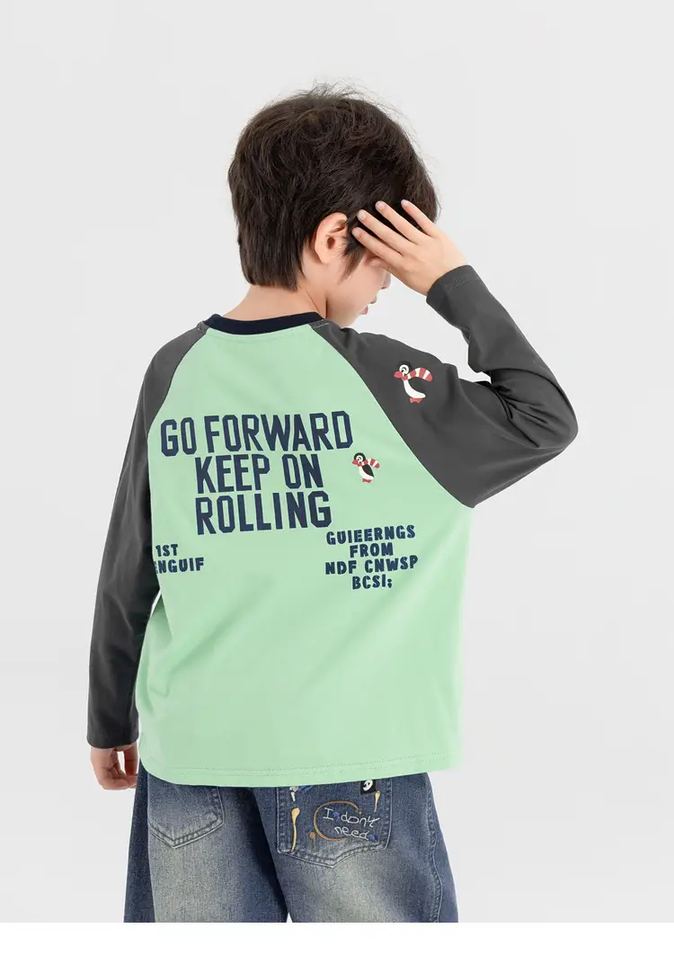 Duoduo Boys Long Sleeve T-Shirt Green Grey Rolling — feature 18