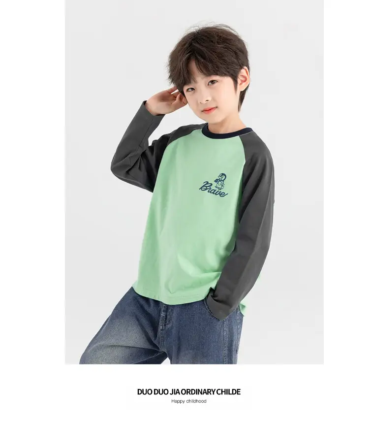 Duoduo Boys Long Sleeve T-Shirt Green Grey Rolling — feature 19