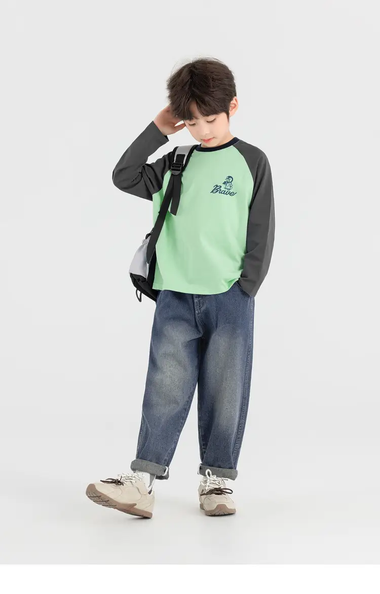 Duoduo Boys Long Sleeve T-Shirt Green Grey Rolling — feature 20